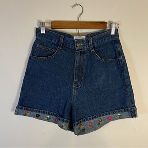 Carolina Blues High Waisted Embroidered Flower Denim Blue Jean Shorts Size 8